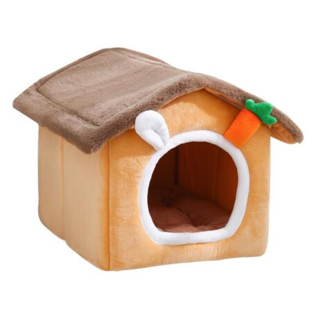 Orange Pet Indoor Villa Kennel, Plush Pet House Dog Cat Kennel- Gentlepuppy.com