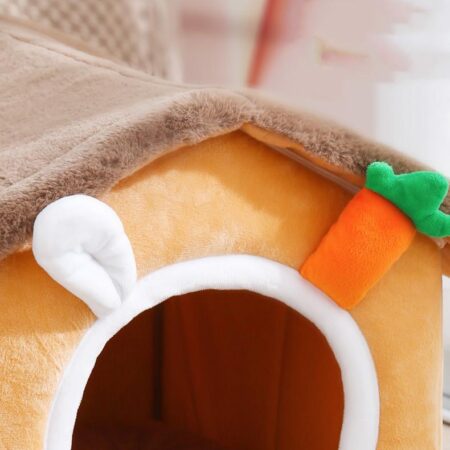 Orange Pet Indoor Villa Kennel, Plush Pet House Dog Cat Kennel- Gentlepuppy.com