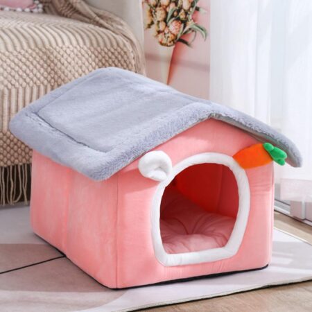 Pink Pet Indoor Villa Kennel, Plush Pet House Dog Cat Kennel- Gentlepuppy.com