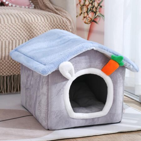 Gray Pet House Villa Kennel, Plush Pet House Dog Cat Kennel- Gentlepuppy.com